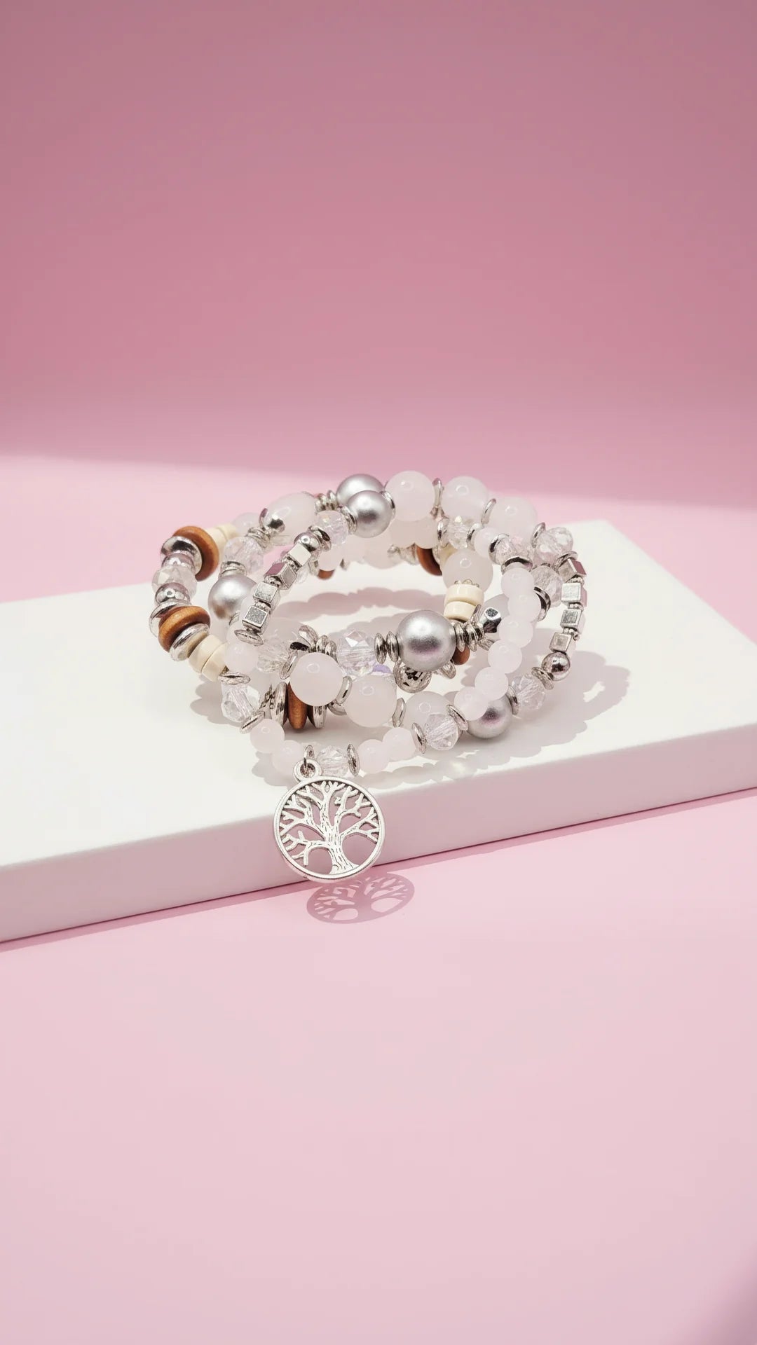 Tree Charm Ceramic Beaded Bracelet Set