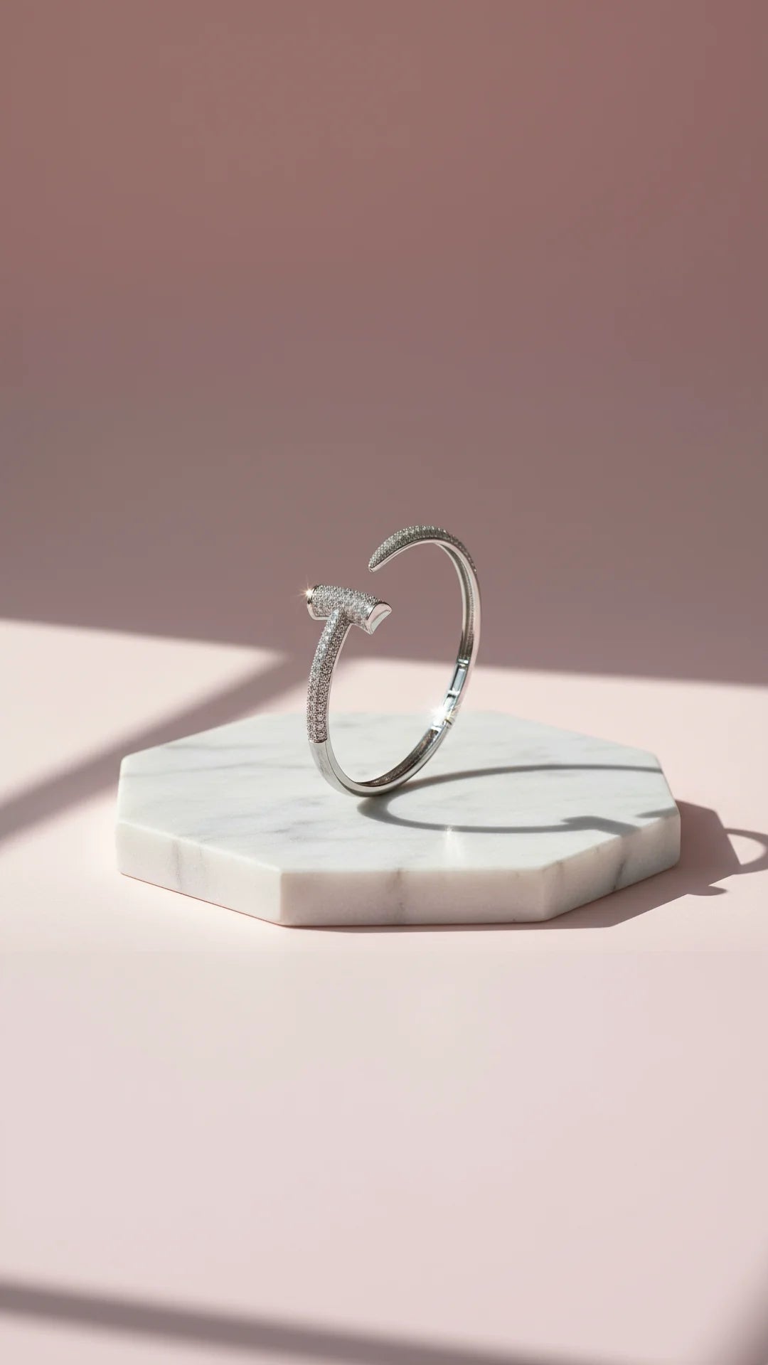 Hinged Crystal Stainless Steel Stacking T-Bangle