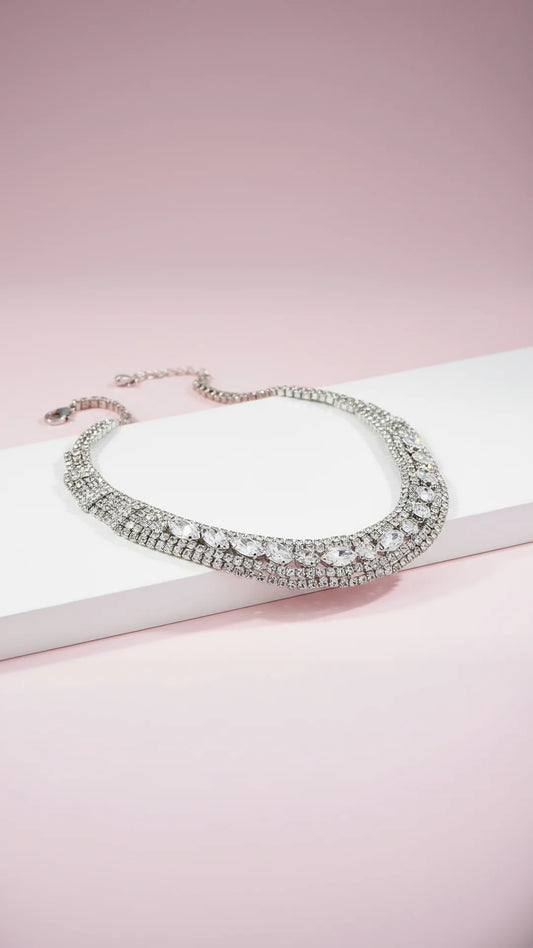 Curved Crystal Collar Necklace