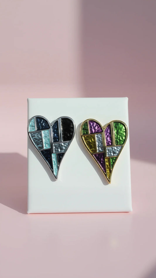 Abstract Stained Glass Heart Shape Magnetic Brooch