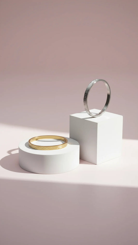 Stainless Steel Checkered Stacking Bangle