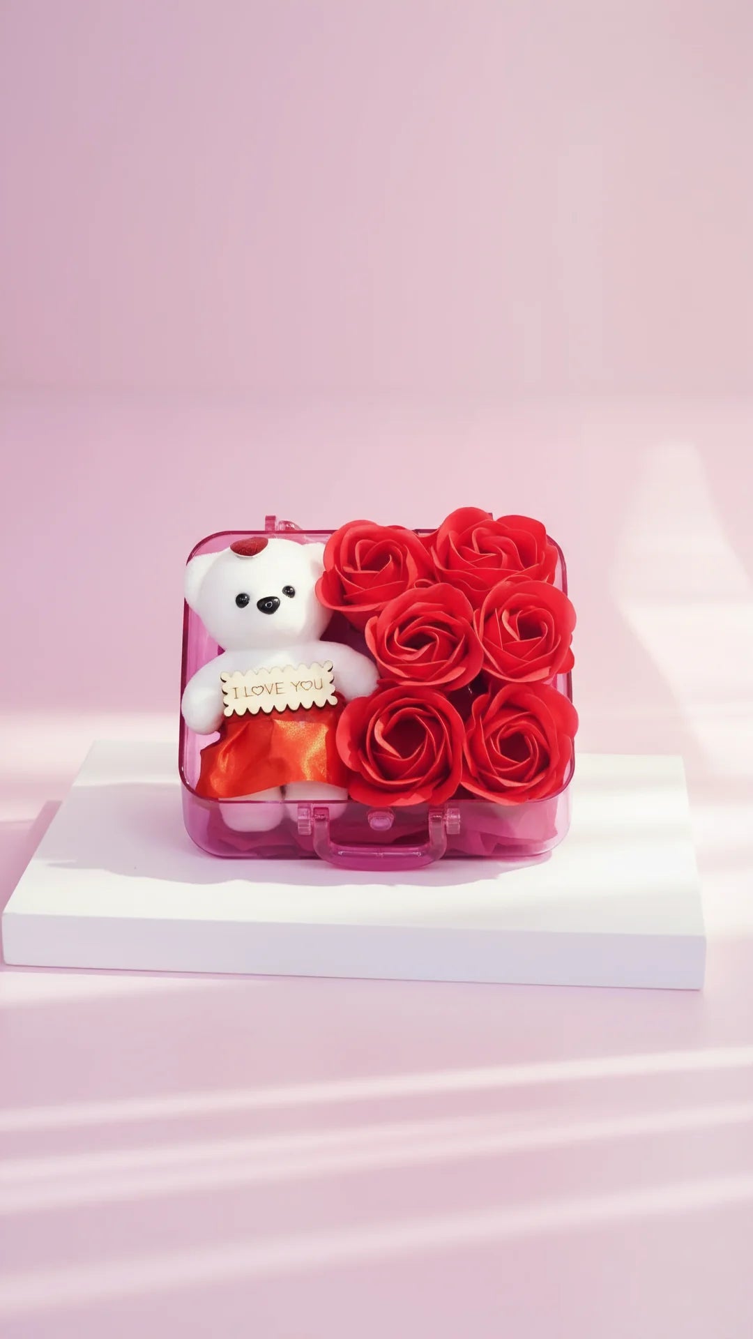 Scented Roses & Teddy With Gift Box Carry Case