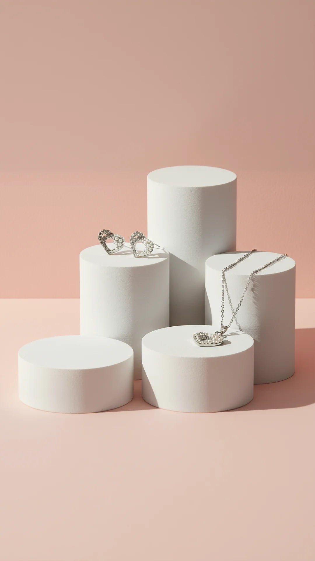 Pearl Heart Crystal Necklace & Earrings Set