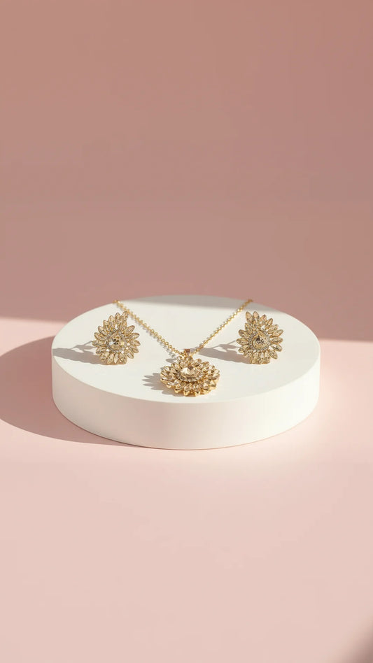 Curved Crystal Necklace & Earrings Set