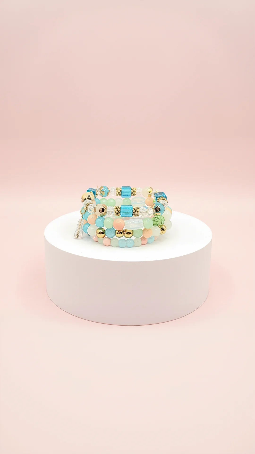 Gold Crystal Charm Ceramic Beaded Bracelet