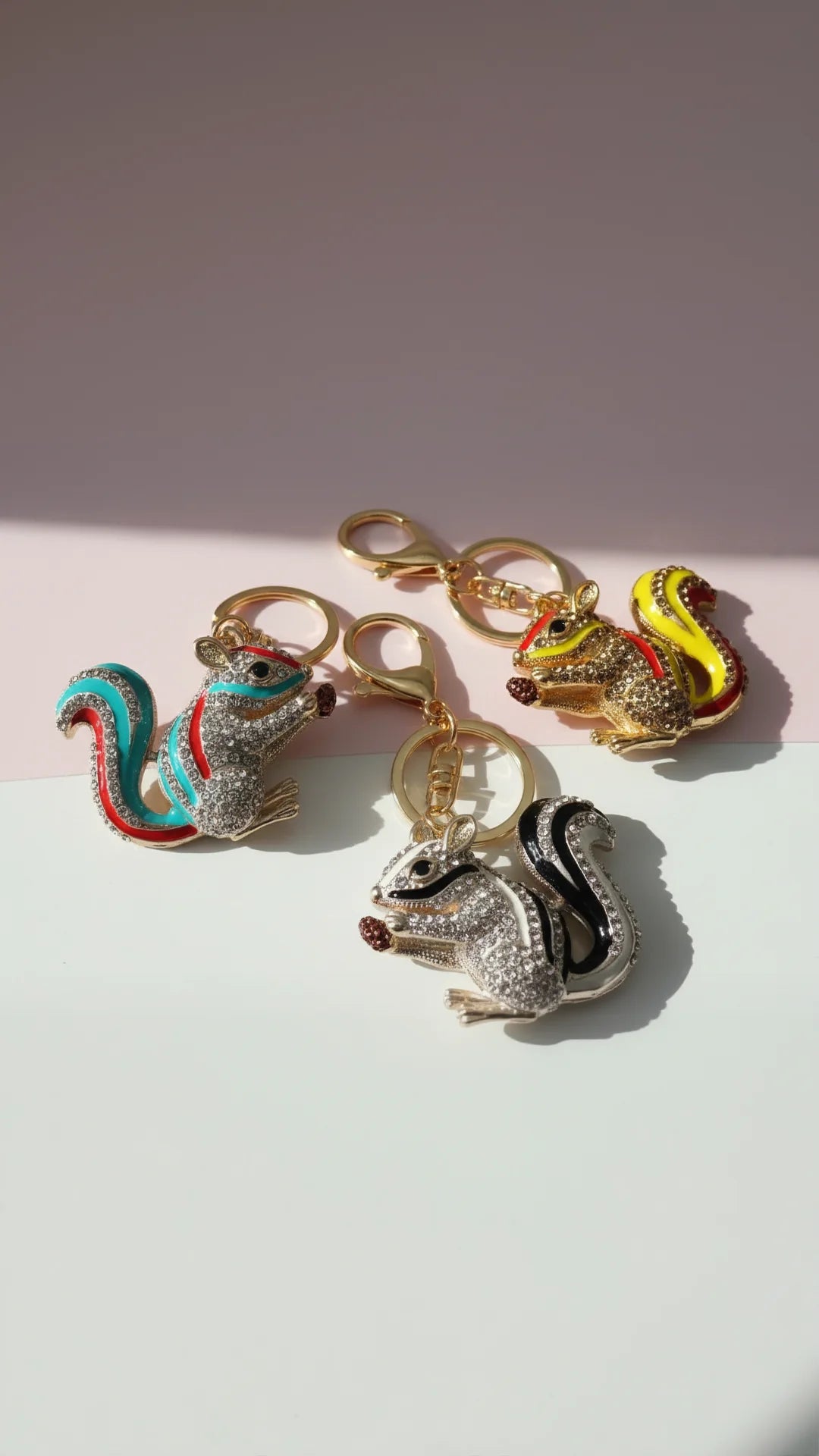 Squirrel With Pinecone Crystal Key Ring & Bag Charm