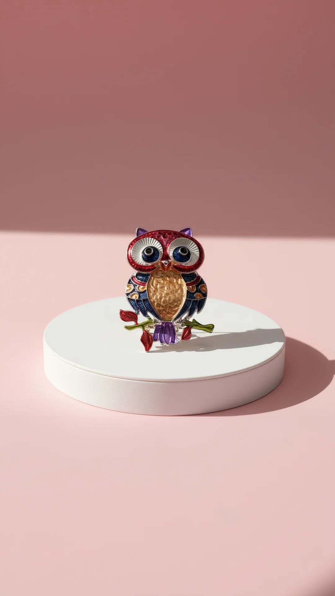 Owl On Branch Colorful Magnetic Brooch