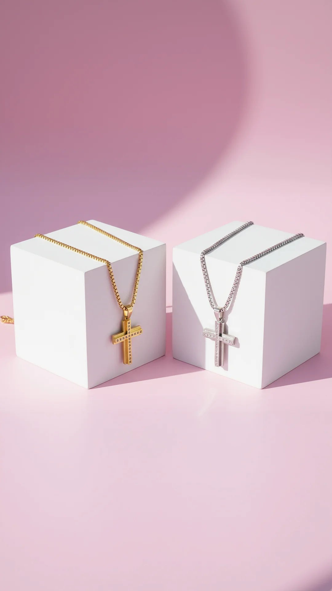 Layered Crystal Silver Cross Necklace