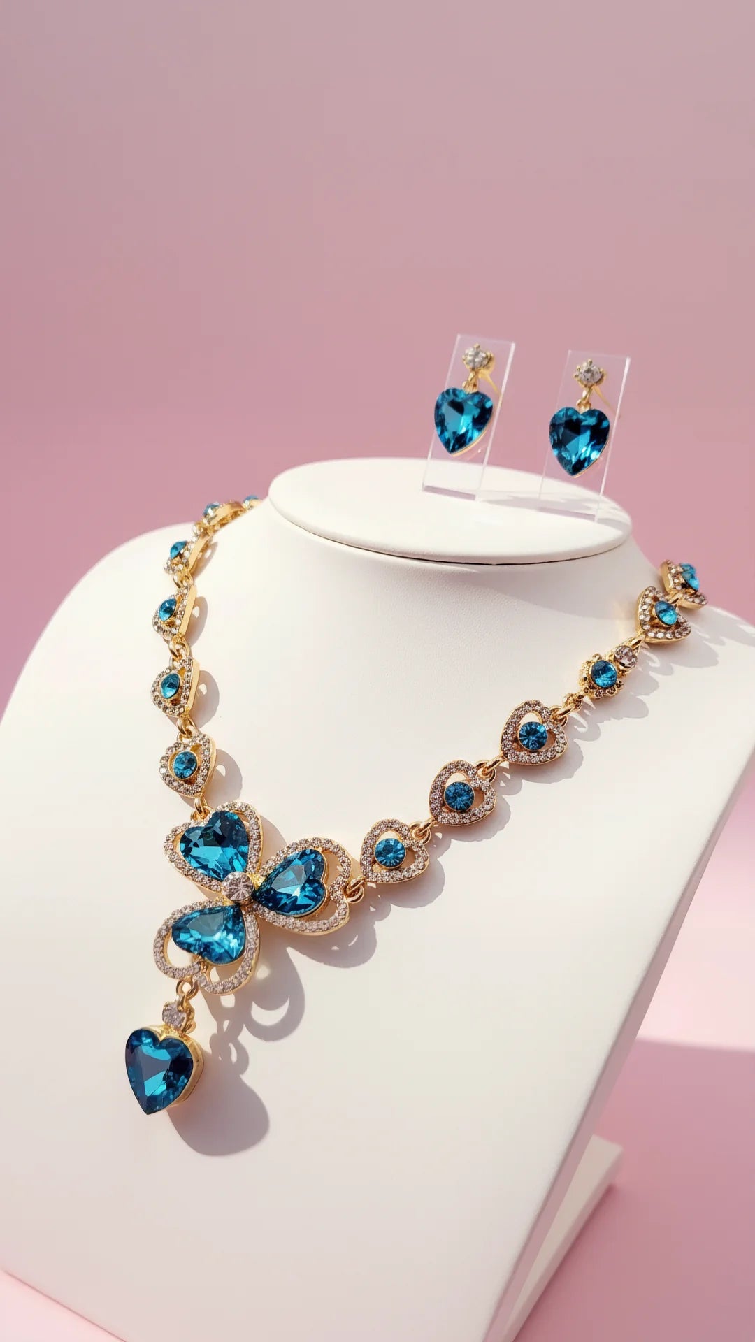 Heart Crystal Necklace & Earrings Set