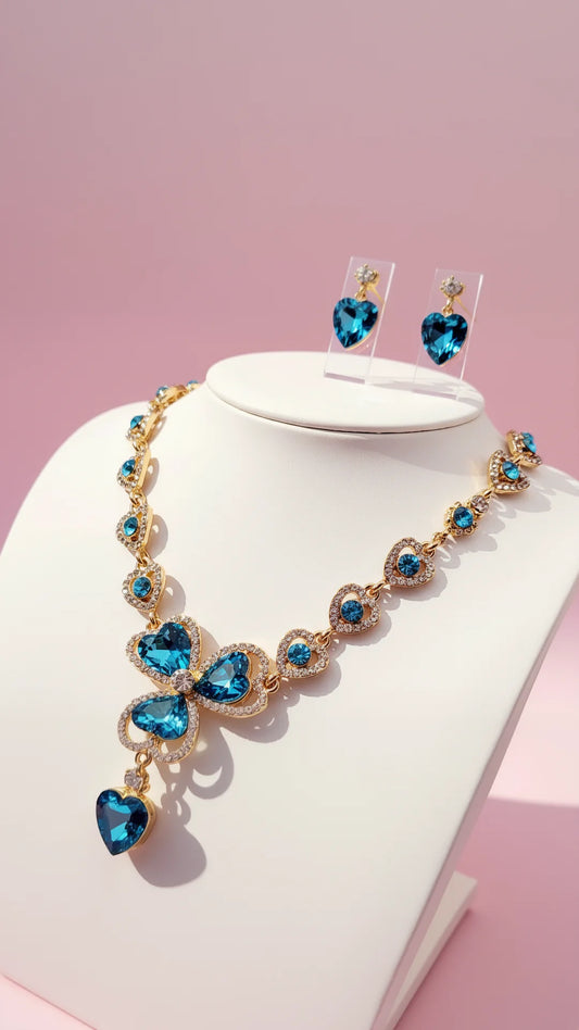 Heart Crystal Necklace & Earrings Set