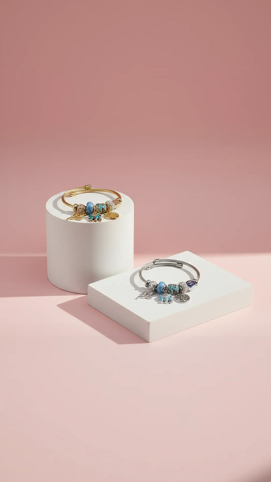 Tree Of Life With Blue Elephant Crystal Charm Breaded Bracelet