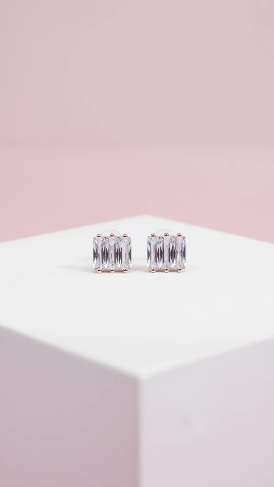 Square Baguette Cut Crystal Stud Earrings
