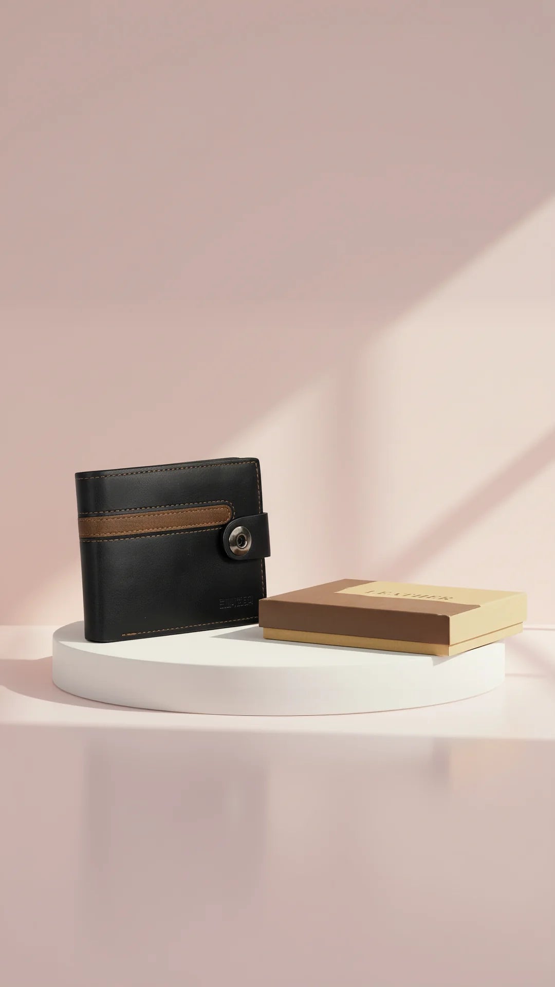 Black & Brown Leather Bifold Wallet With Gift Box