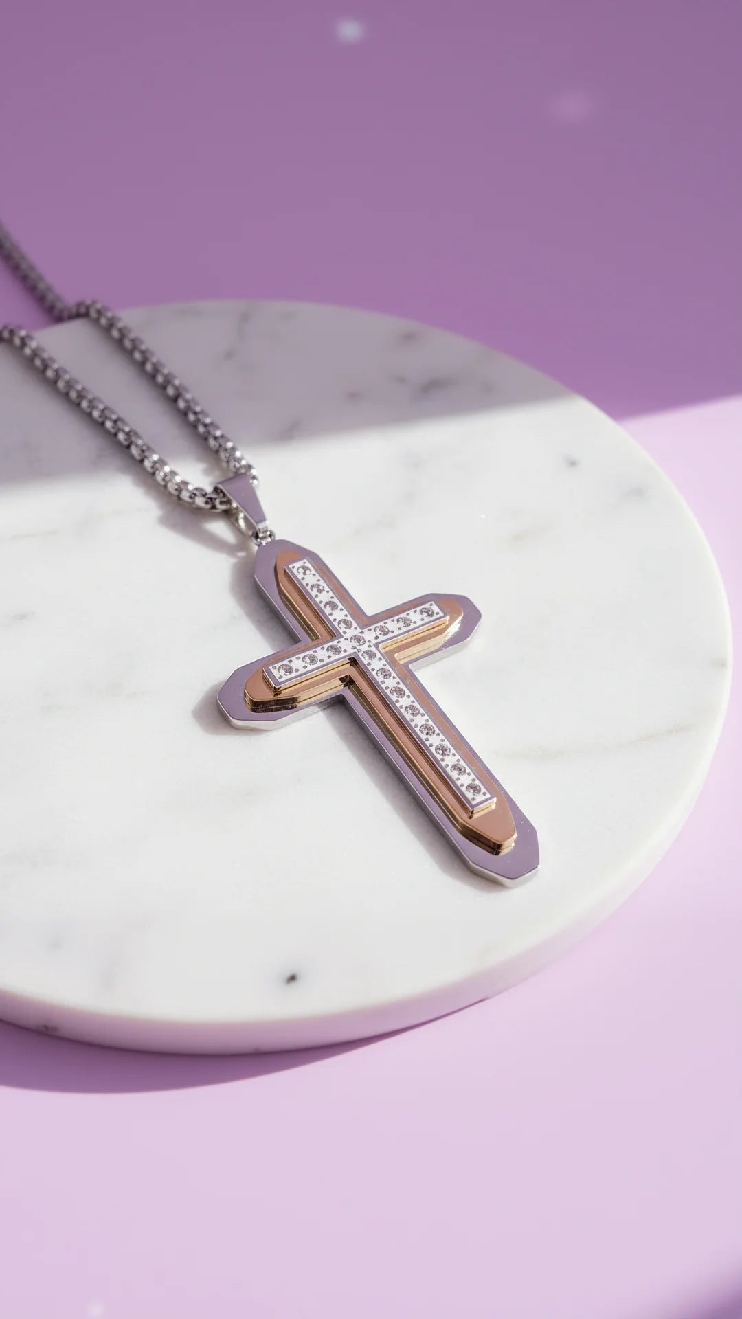 Two Tone Alloy Crystal Cross Necklace