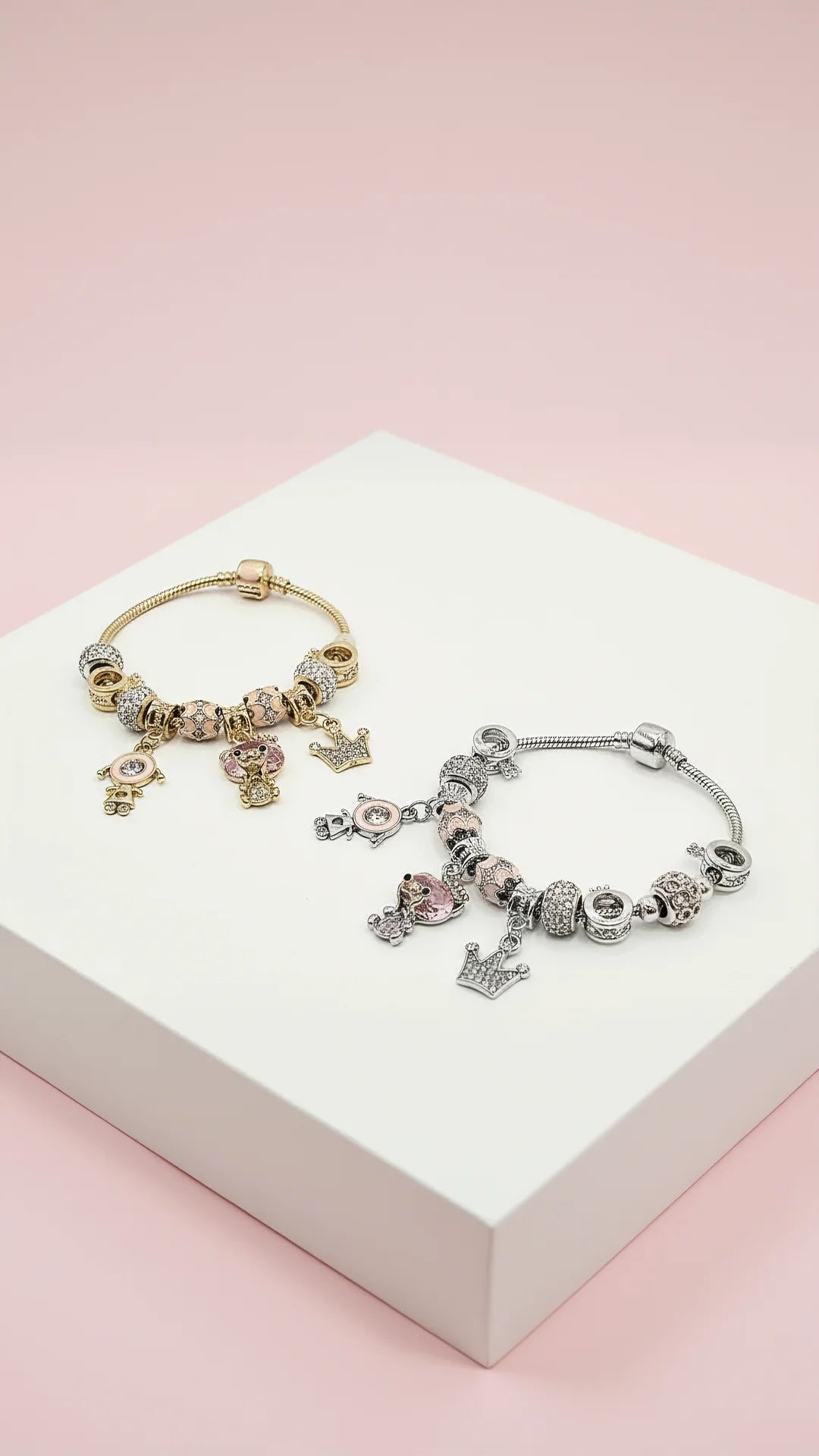 Pink Teddy Crystal Charm Breaded Bracelet