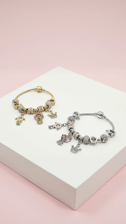 Pink Teddy Crystal Charm Breaded Bracelet