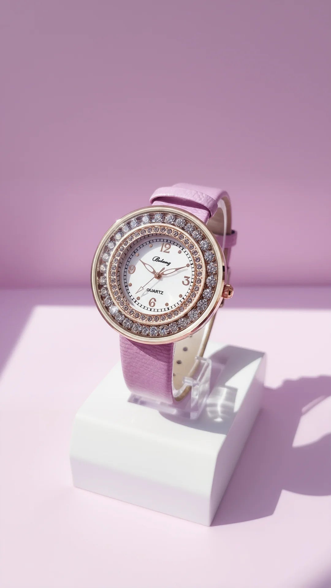 Crystal Bezel Round Face Quartz Movement Watch