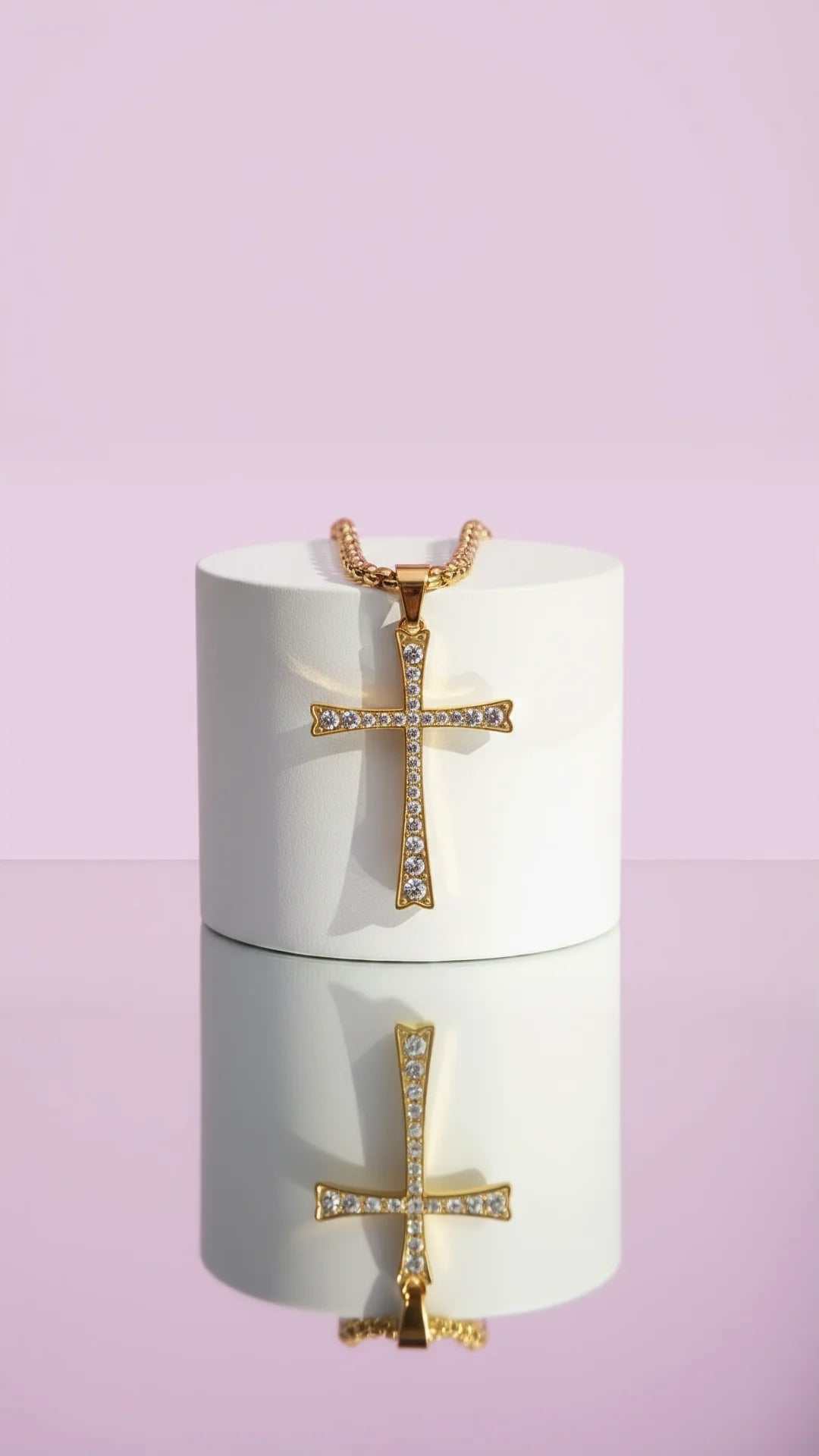 Curved Crystal Cross Necklace