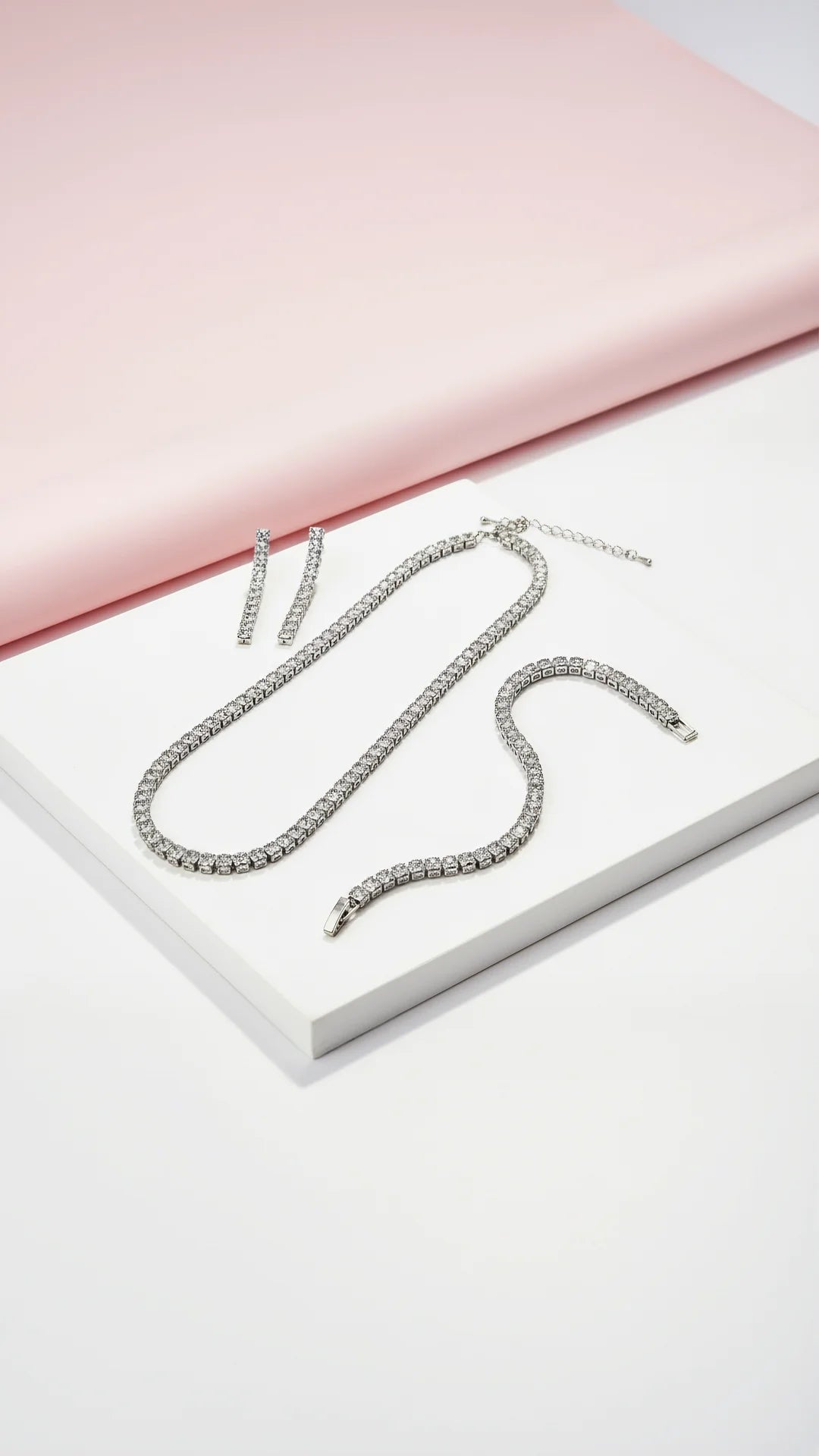 Square Cut Crystal Tennis Necklace Trio Set