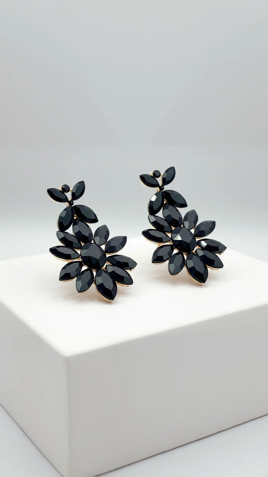 Black Flower Crystal Drop & Dangle Earrings