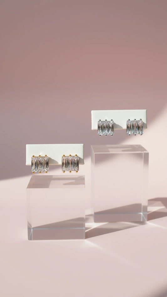 Square Baguette Cut Crystal Stud Earrings