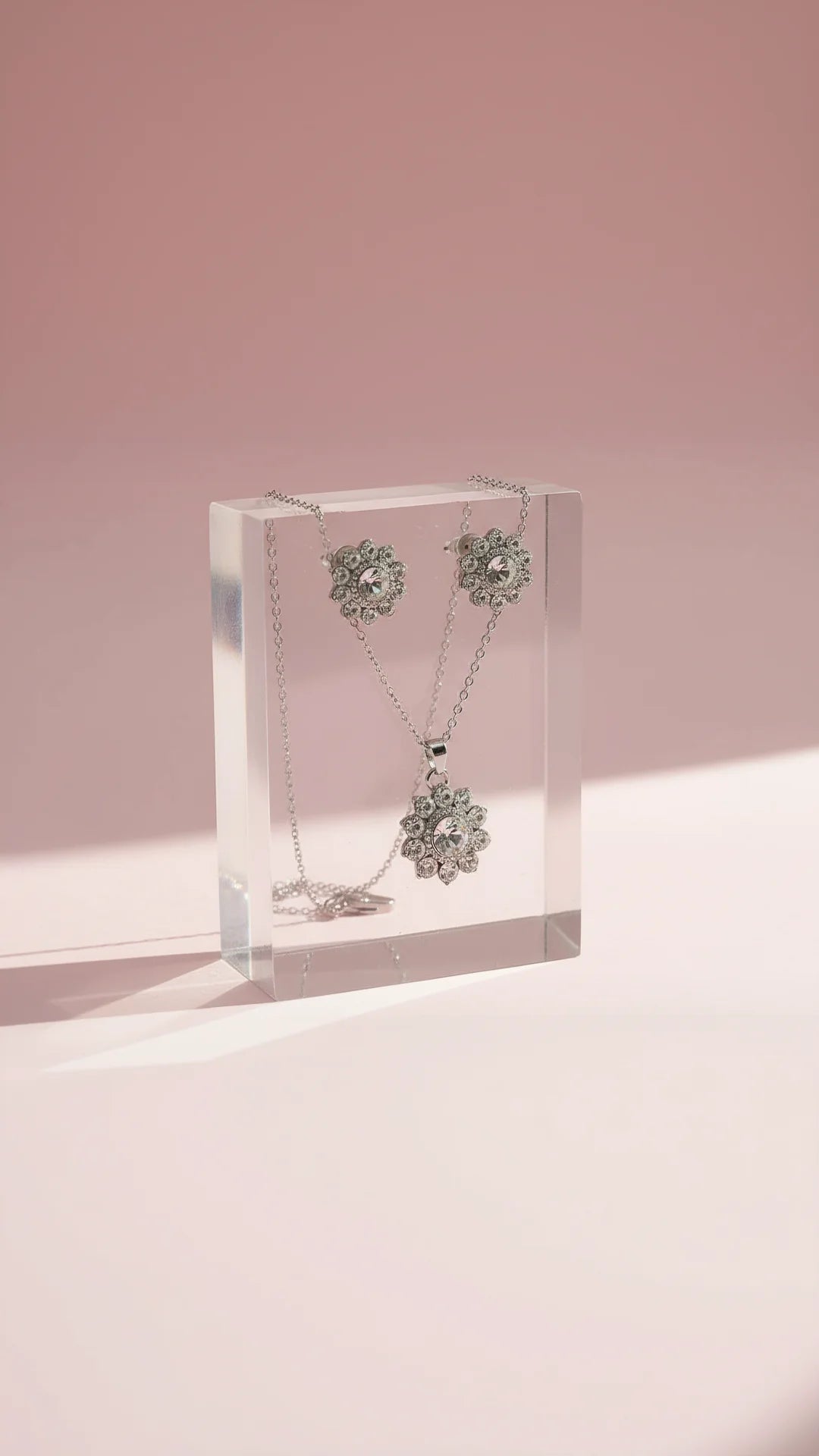 Flower Cluster Crystal Necklace & Earrings Set
