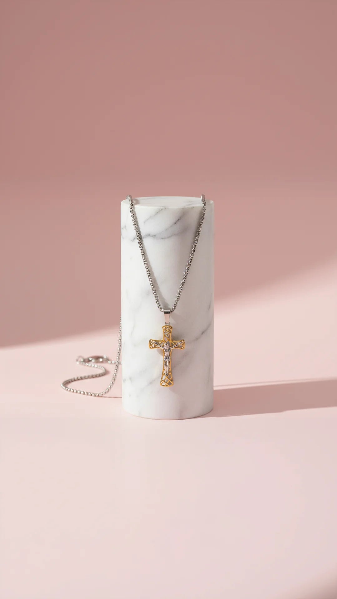 Polished Lattice Stainless Steel Cross Pendant Necklace