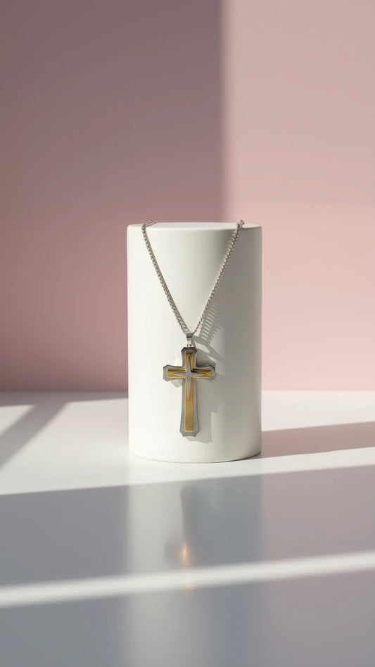 Two Tone Alloy Cross Necklace