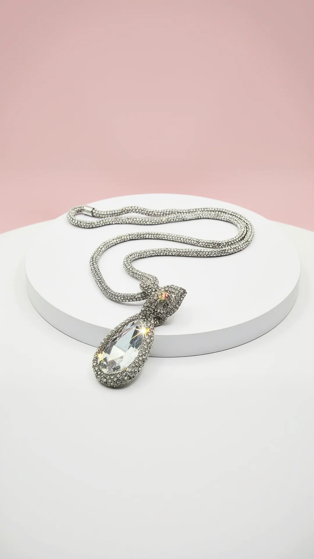 Teardrop Crystal Long Statement Necklace