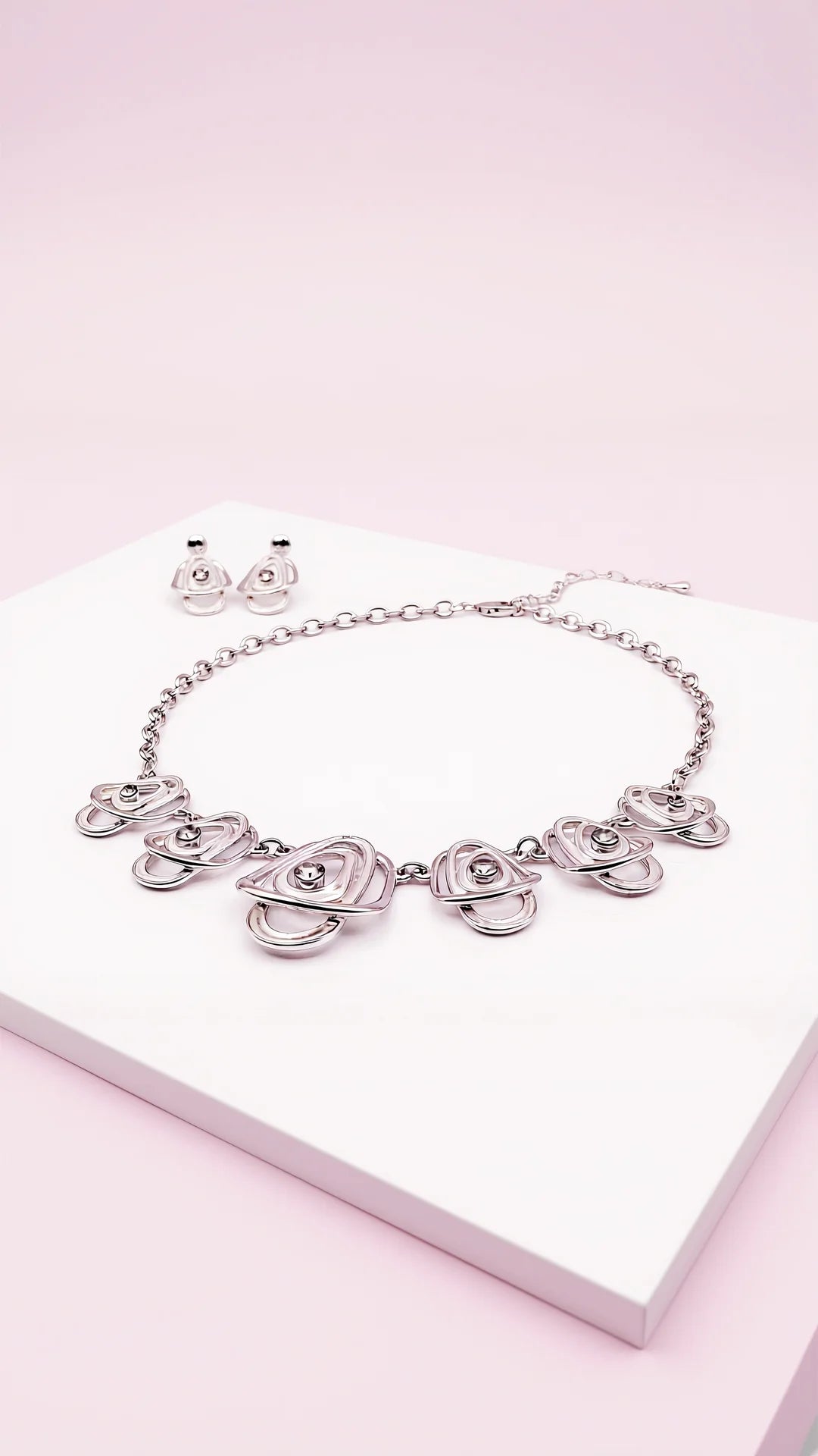 Abstract Layered Crystal Necklace & Earrings Set