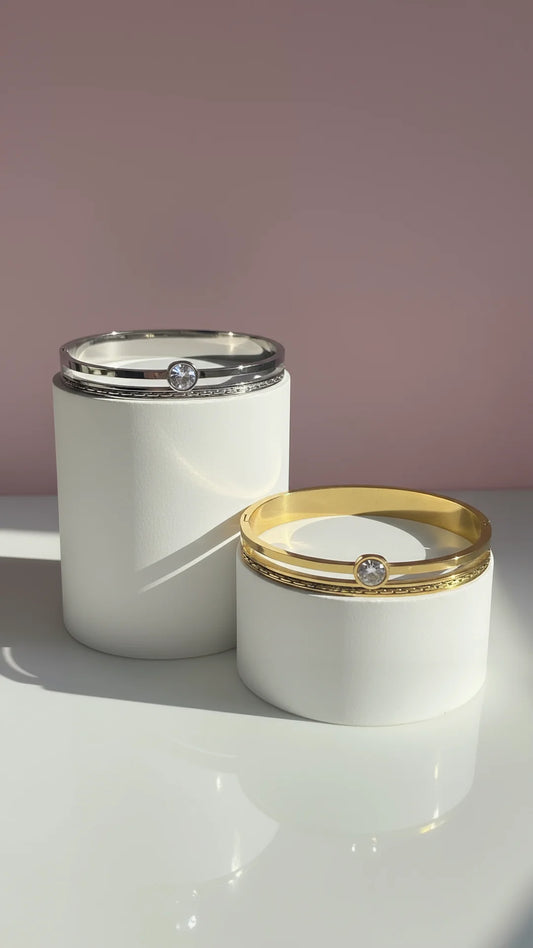 Stainless Steel Round Cut Crystal Bangle