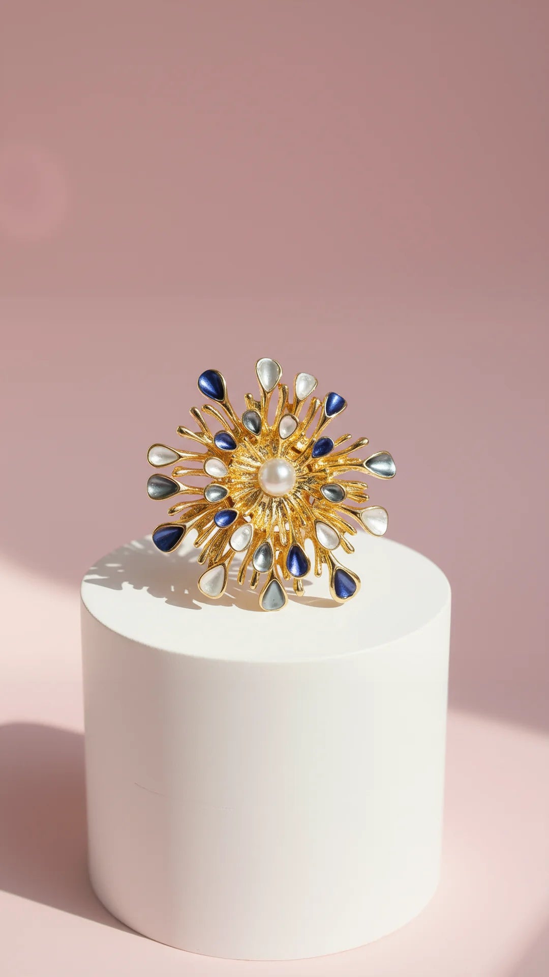 Pearl Star Burst Gold Magnetic Brooch
