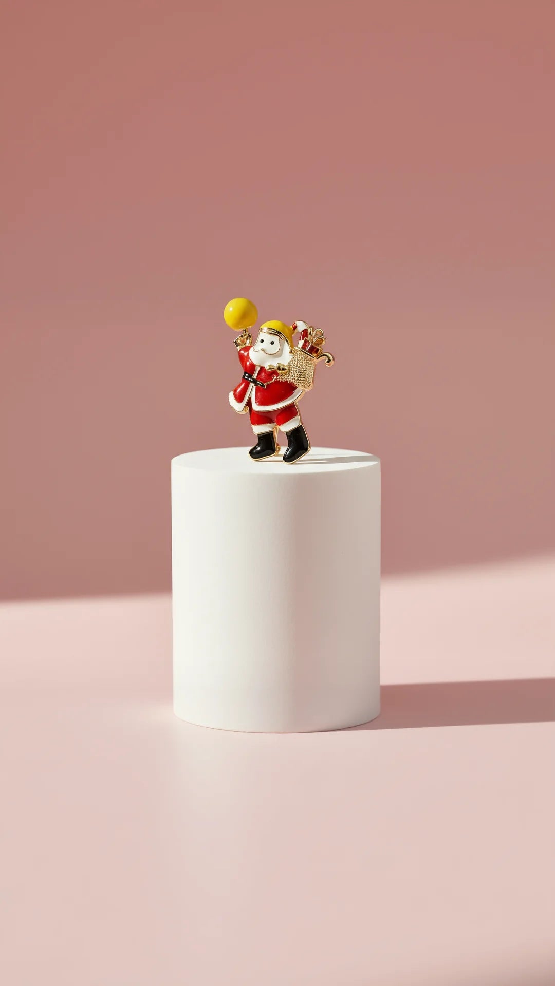 Santa Claus With Ball & Candy Cane Festive Brooch