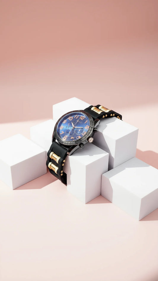 Men’s Black & Gold Sub Dial Sports Watch