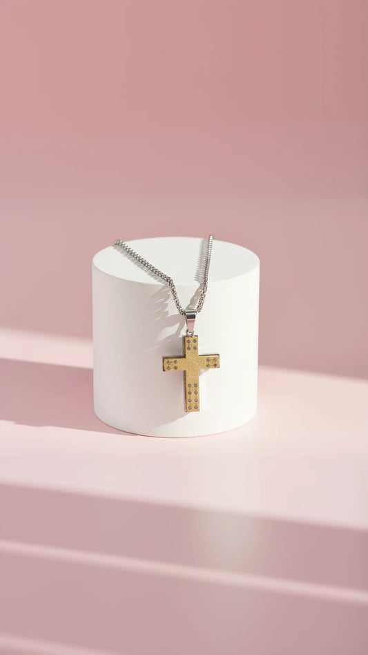 Two Tone Stainless Steel Cross Necklace