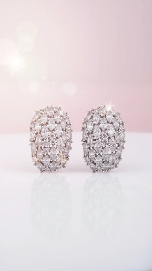 Oval Crystal Curved Stud Earrings