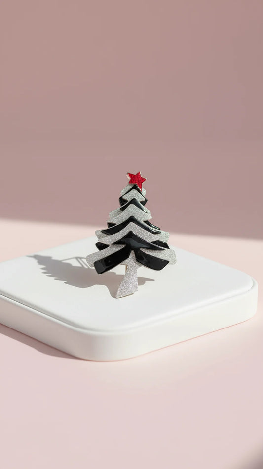Acrylic Sparkly Christmas Tree Festive Brooch