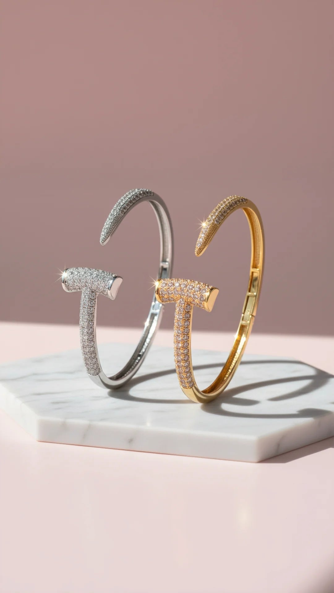 Hinged Crystal Stainless Steel Stacking T-Bangle