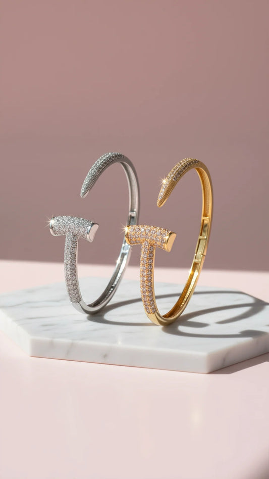 Hinged Crystal Stainless Steel Stacking T-Bangle