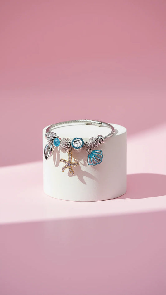 Starfish & Seashells Crystal Charm Breaded Bracelet
