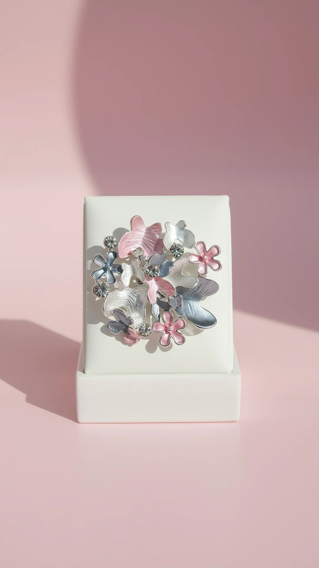 Butterfly With Flowers & Crystals Magnetic Brooch