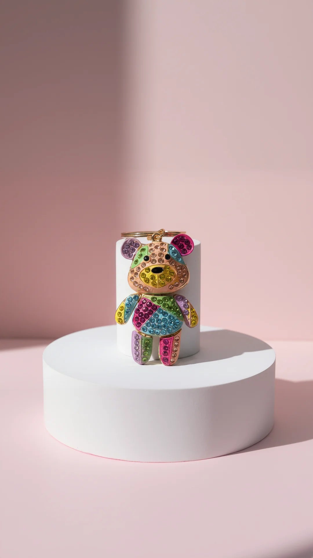 Patchwork Teddy Bear Crystal Key Ring & Bag Charm