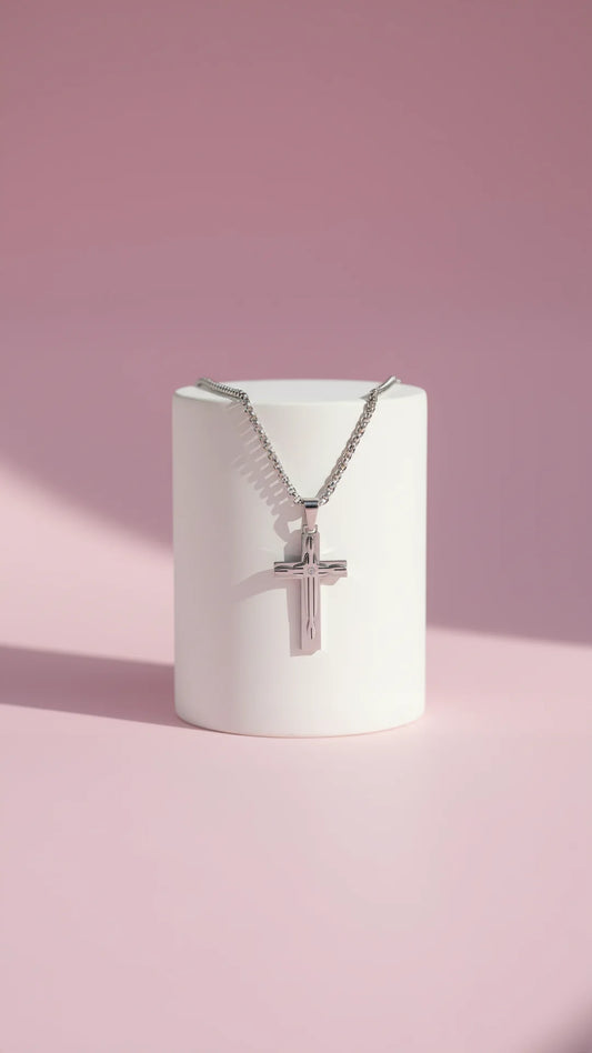 Silver Inlay Crystal Cross Necklace