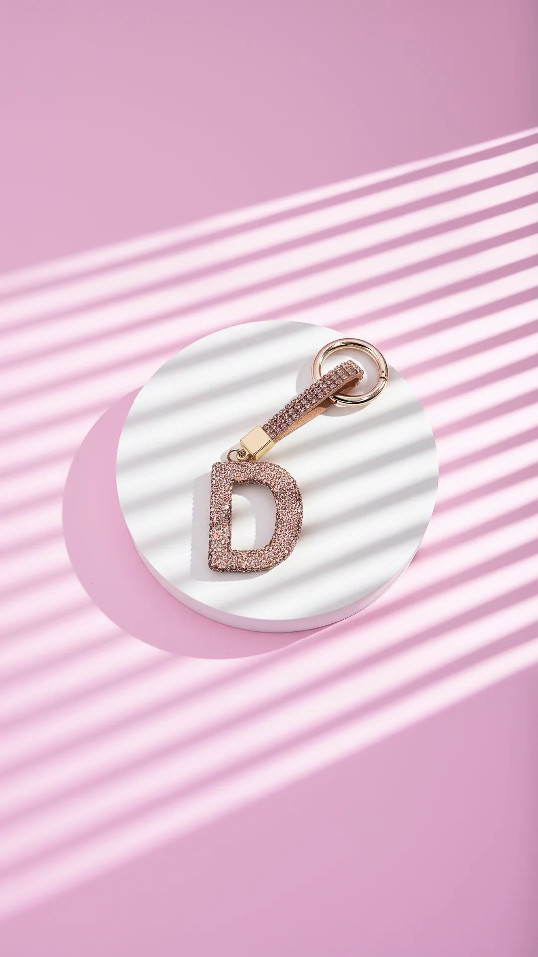 Initial Letter Rose Gold Crystal Key Ring & Bag Charm