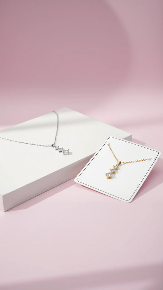 Layered Squares Crystal Pendant Necklace