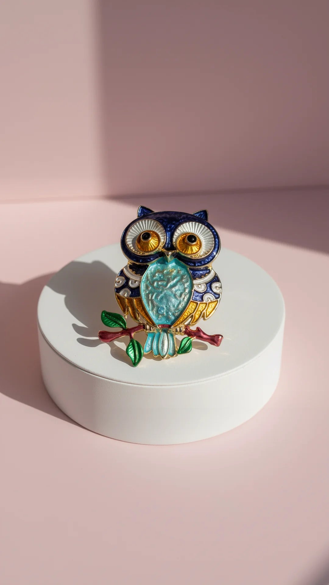 Owl On Branch Colorful Magnetic Brooch
