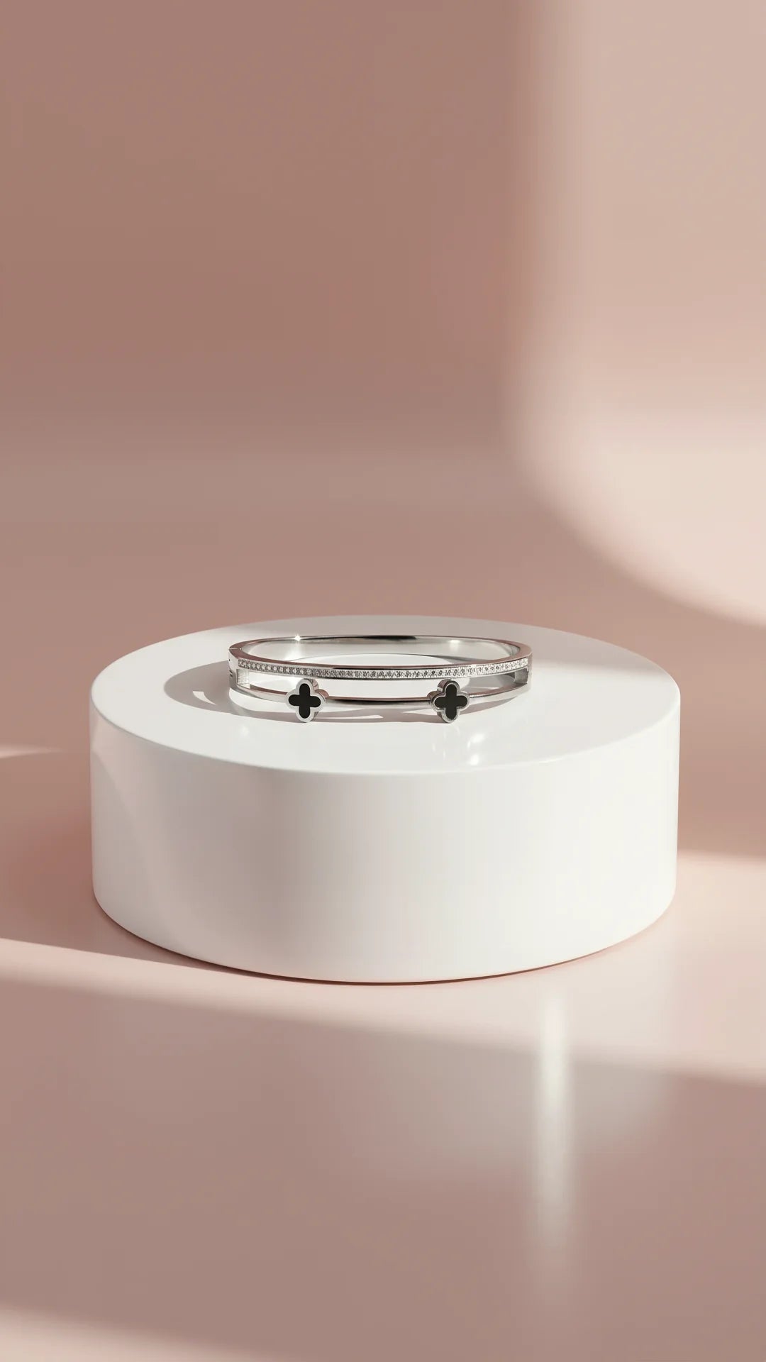 Crystal Clover Stainless Steel Charm Bangle