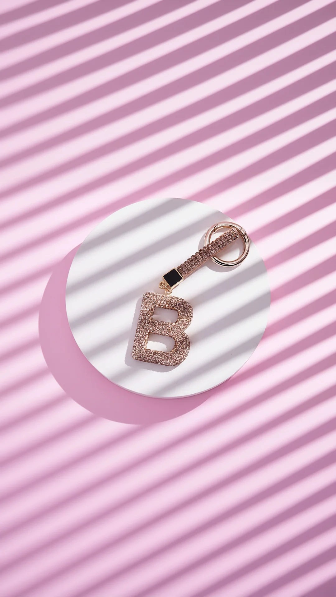 Initial Letter Rose Gold Crystal Key Ring & Bag Charm