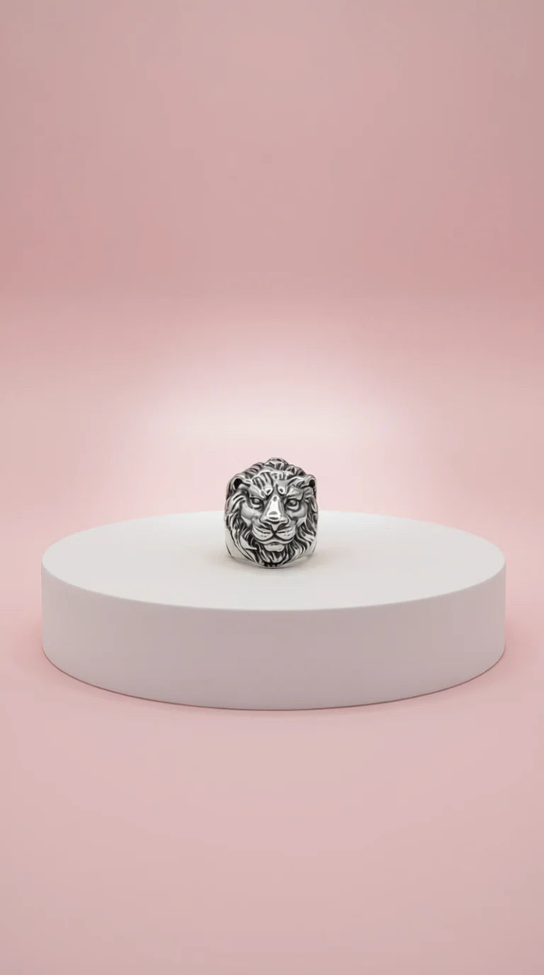 Stainless Steel Lion Men's Biker Ring