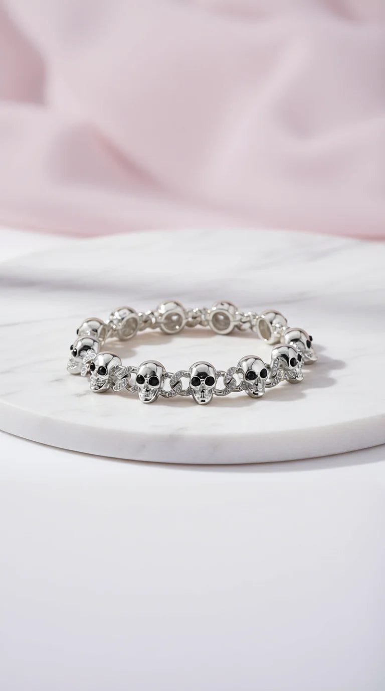 Skull Link Crystal Clasp Bracelet